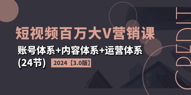 （11795期）2024短视频·百万大V营销课【3.0版】账号体系+内容体系+运营体系(24节)-创客项目网