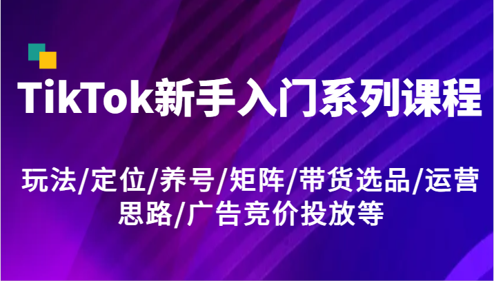 TikTok新手入门系列课程，玩法/定位/养号/矩阵/带货选品/运营思路/广告竞价投放等-创客项目网